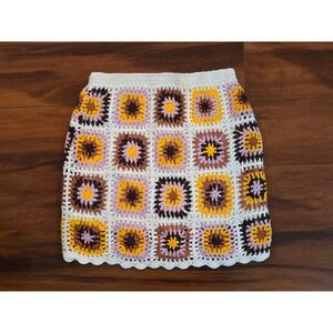 Princess Polly Crochet Granny Square Mini Skirt Purple Yellow L/XL Retro Boho